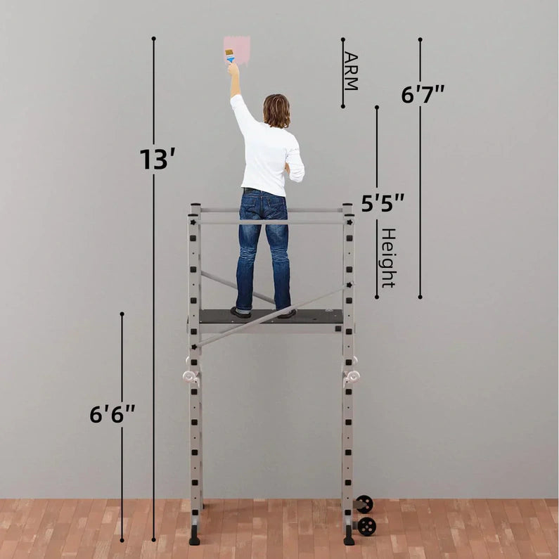 Foldable Scaffolding Ladder, Multipurpose Rolling Work Platform, Scaffold Tower, Ladder Stool Bench, Adjustable Platform, 330 Lbs Duty Rate