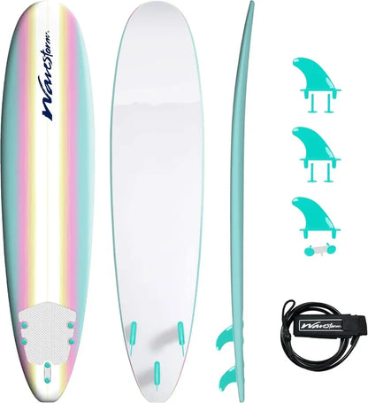 Wavestorm 8ft Classic Surfboard // Foam Wax Free Soft Top Longboard for Adults and Kids of All Levels of Surfing