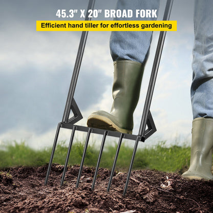 Premium 46-Inch Hand Tiller Broad Fork Tool For Gardening Cultivating