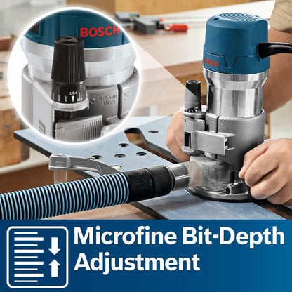 BOSCH 1617EVSPK Wood 12 Amp Router Tool Combo Kit 2.25 Horsepower Plunge Router & Fixed Base with a Variable Speed