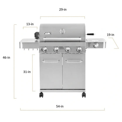Monument Grills 17842 Stainless Steel 4 Burner Propane Gas Grill with Rotisserie