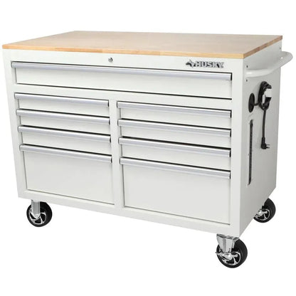 46-in W x 24.5-in D 9-Drawer Mobile Workbench with Hardwood Top and Power Station Gloss Black