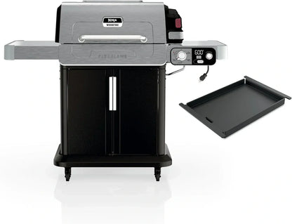 Ninja FlexFlame, Grill and Smoker, Electric and Propane Grill, Roaster, BBQ Grill, 5-in-1 Cooking System, 3 Burner, Digital Control, Outdoor Cooking, Griddle, Pizza Maker, Stainless Steel, PG301
