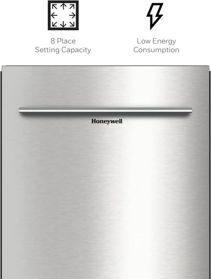 Honeywell 18 Inch Dishwasher with 8 Place settings, 6 Washing Programs, Stainless Steel Tub, UL/Energy Star- Stainless Steel