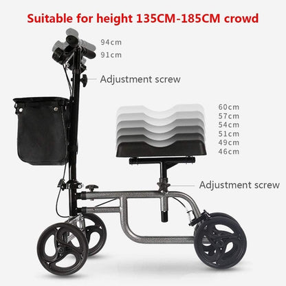 4 Wheels Knee Scooter Walker, All Terrain Rolling Steerable Adjusted Height Walking Aid with Storage Bags