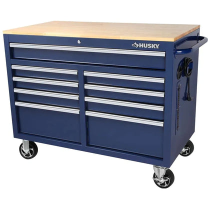 46-in W x 24.5-in D 9-Drawer Mobile Workbench with Hardwood Top and Power Station Gloss Black