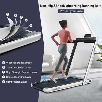 2 in 1 Folding Treadmill, 2.25HP Under Desk Electric Treadmill, Portable Walking Running Machine with Dual Display & Smart App Control