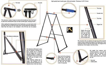 Air Yoga Equipment Set Includes: Blue Aerial Yoga Hammock and The Height-Adjustable Foldable Sturdy Durable KT Yoga Swing Stand Frame