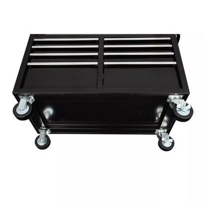 Gloss Black 46 9-Drawer Mobile Tool Chest Workbench with Power Strip & Solid Wood Top