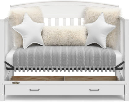 5-in-1 Convertible Baby Bed (with drawers, white) - Green Guardian Gold Certification, built-in baby bed storage drawer, convertible to toddler bed, day bed and full-size bed