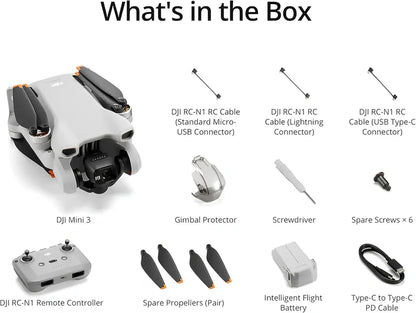 DJI Mini 3, Drones with Camera for Adults 4K, 38-min Flight Time, up to 32800ft (10km) Video Transmission, True Vertical Shooting, GPS Auto Return Integrated, Mini Drone with Camera for Beginners