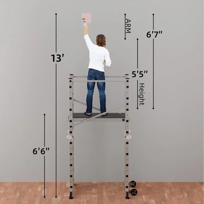 Foldable Scaffolding Ladder, Multipurpose Rolling Work Platform, Scaffold Tower, Ladder Stool Bench, Adjustable Platform, 330 Lbs Duty Rate