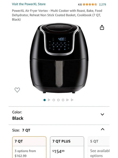 PowerXL Air Fryer Vortex Multi-Cooker, Roast/Bake/Dehydrate/Reheat, Non-Stick Basket, Includes Cookbook