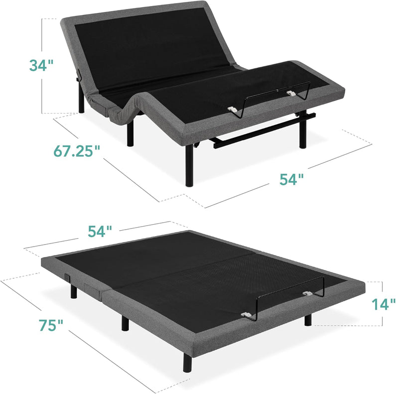 Best Choice Products Ergonomic Twin XL Size Adjustable Bed Frame, Electric Base w/Wireless Remote Control, Nightlight, Massager, 2 USB Ports