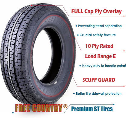 set of 4 Heavy Duty Trailer Tires ST205/75R15 205 75 15 10-Ply Load Range E Steel Belted Radial w/Scuff Guard