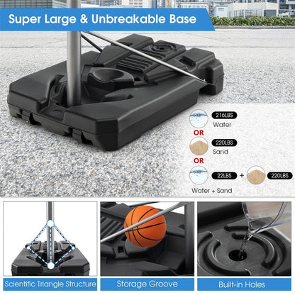 Portable Outdoor Basketball Hoop 64''-79'' Adjustable Poolside Basketball Goal System with 44" Backboard Wheeled Fillable Base